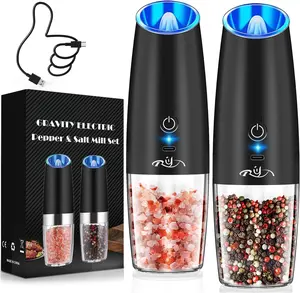 2pack  Electric Pepper and Salt Grinder Set with LED lights,Stainless Steel Automatic Pepper or Salt Grinder Mill Shaker Refillable with Adjustable Coarseness