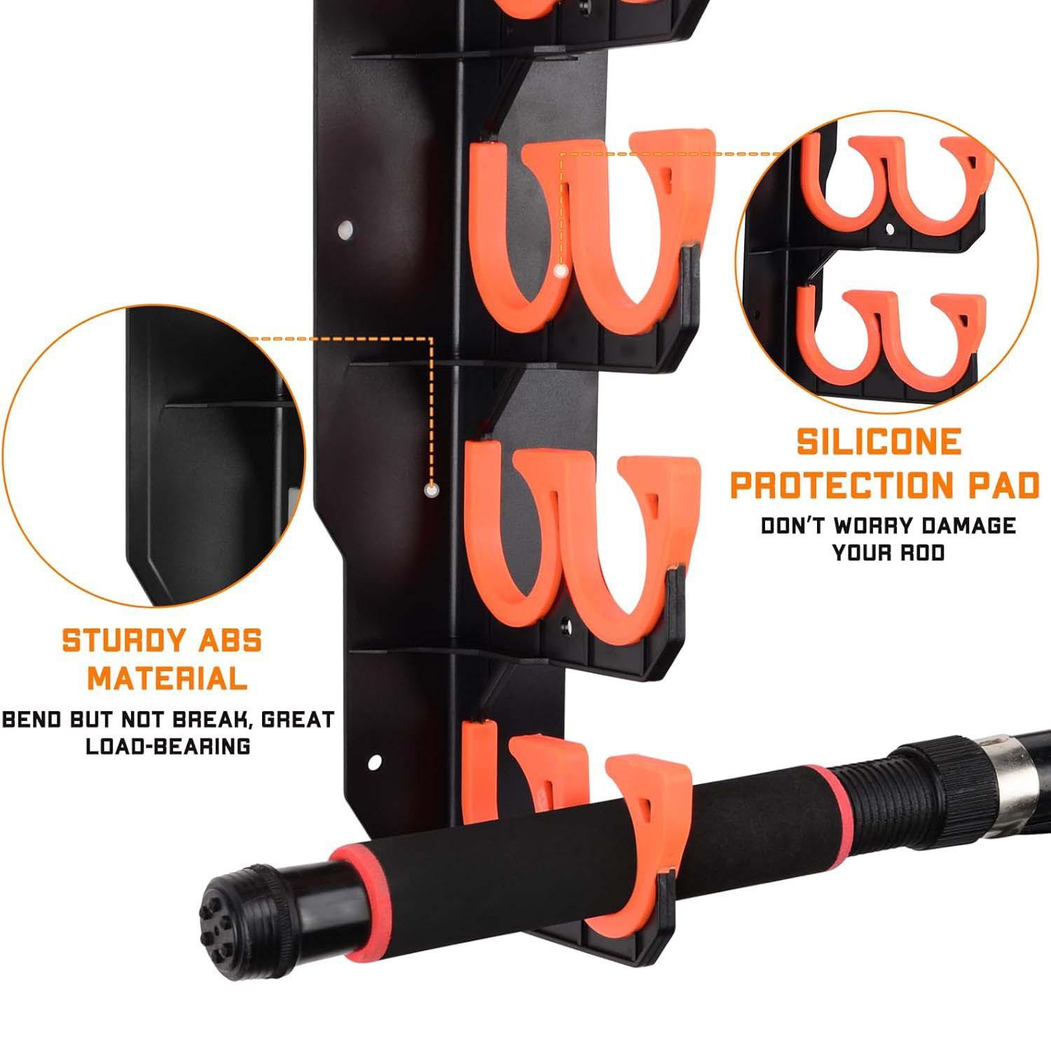 Space-saving 2-piece fishing rod rack | Wall-mountable or ceiling-mounted, featuring soft TPU padding and ABS plastic construction, suitable for storing surf fishing, spinning, aluminum alloy, and trolling rods (accommodates up to 5 rods)
