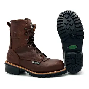 Silver Bull Handcrafted Logger Boot Oil and Slip Resistant Goodyear Welt Rubber Sole SB-540 Brown Mid-Calf Leather Footwear Lace Comfort Shoe