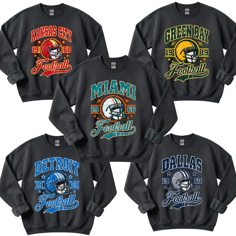 Vintage All Team Football Black Crewneck Sweatshirt, Hometown Football Game Day Pullover, Vintage Football Throwback Graphic, Gift For Fans, Sweatshirt for men & women