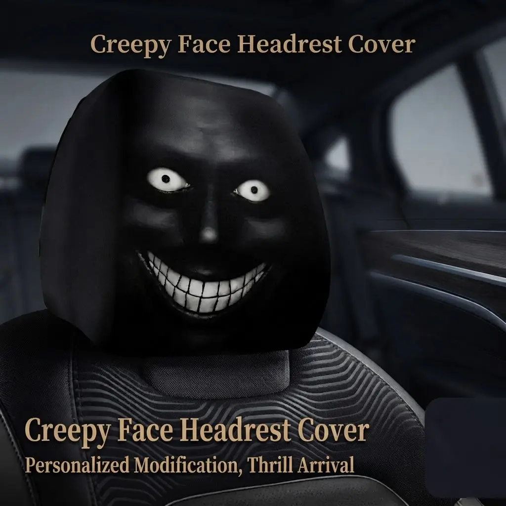 2 Pack Dark Gothic Evil Smile Car Seat Headrest Covers Universal Fit Auto Head Rest Protectors Scary Creepy Face Print Washable Soft Fabric Funny Prank Halloween Decor Car Interior Accessories Gifts for Men Drivers