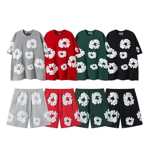 New Men's Women's Same Casual Loose Kapok Foam Printing Short-sleeved T-shirt with Shorts Set