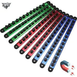 Magnetic Socket Holder Organizer Set: 9-Piece Detachable 1/4, 3/8, 1/2 Socket Trays Socket Organizer for Tool Box Drawer Holds 120-Piece Standard Size Sockets for Automotive Garage(Blue Red Green)