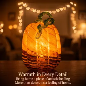 Hand-Blown Glass Pumpkin, Non-Natural Crystal Decoration for Fall, Glowing Jewelry Accessory Derivative