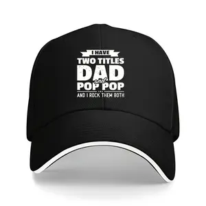 Men's Vintage Baseball Cap - Funny Dad Hat, printed with the words "I have two titles: Dad and Grandpa," lightweight polyester black with white trim, adjustable, perfect gift for Father's Day, Grandpa, birthdays