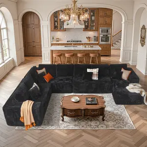 【4 Packages shipping】[free pillows] U-Shape Modular Sectional Couch Sofa, Compressed Plush Corduroy, Modern Sleeper Sofa for Living Room, Space-Efficient Design-Convertible Sectional Couch