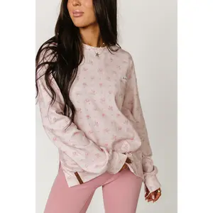 University SideSlit Pullover - Tea Rose | Womenswear Sweatshirt Floral Pink Cozy Stretchy | Plus Size