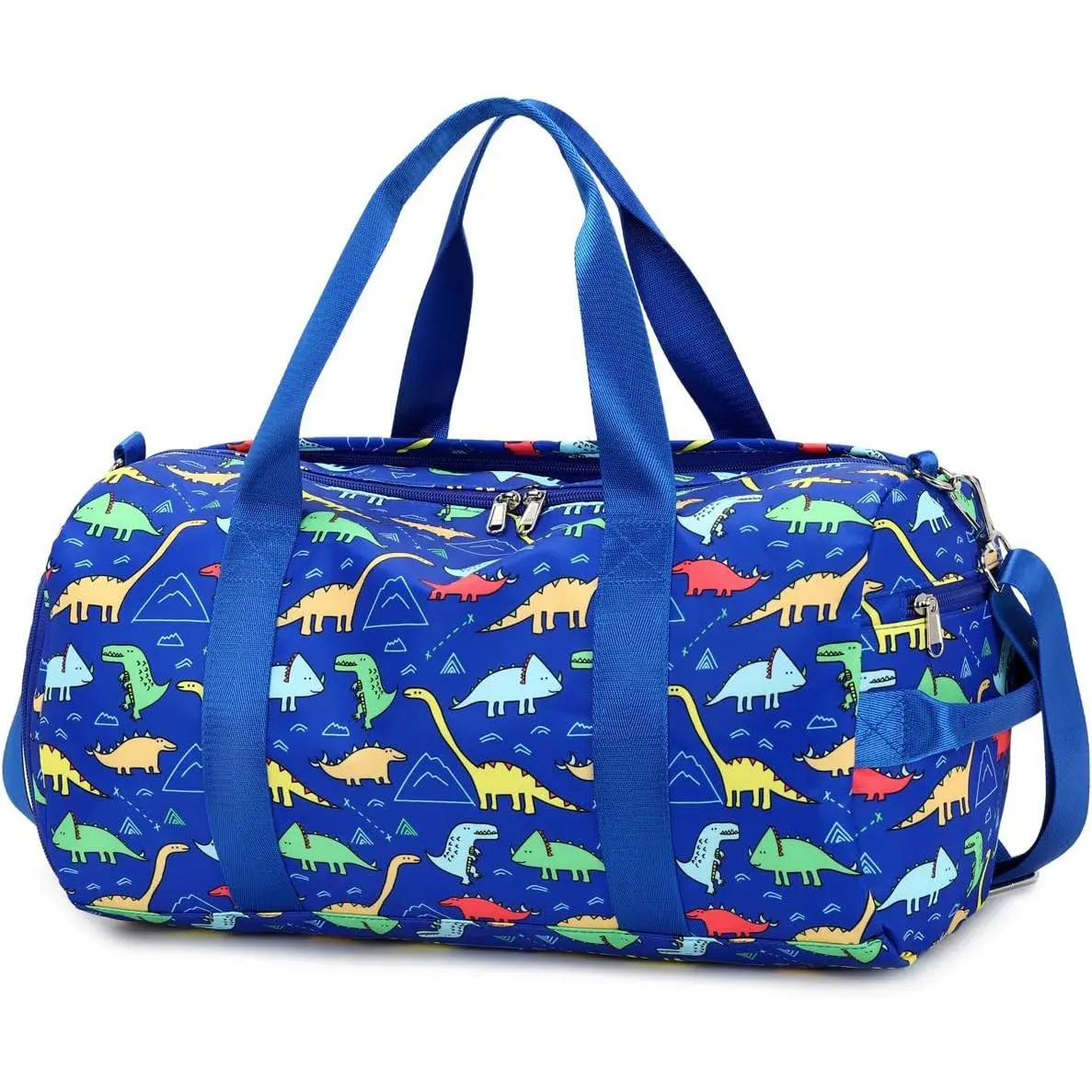P-CPB022    Kids Duffel Overnight Bag Boys Girls Toddler Weekender Carry-On Personalized Tote for Travel Gym Sport (Dinosaur-Dark Blue)