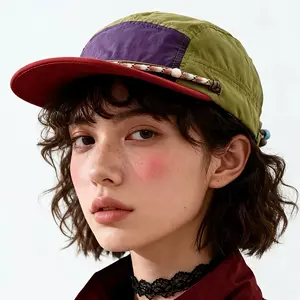1 Unisex Spring/Summer Bohemian Style Beaded Accessory Five-Panel Colorblock Outdoor Trendy Quick-Dry Flat Brim Baseball Cap for Daily Outings and Gifting