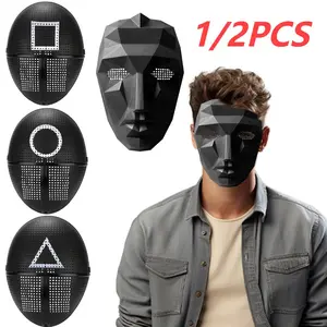 1/2PCS Korean Game Cosplay Mask – Full Face Party Mask with Square, Circle, Triangle Pattern, Role Play Costume from Korean Series
