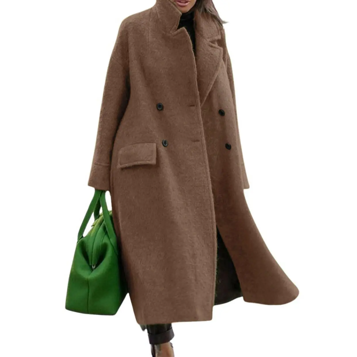 CHARTOU Women's Baggy Solid Long Winter Wool Blend Pea Trench Overcoat - Warm Outerwear for Day Outfits, Matching Tops, Elegance, Long Sleeve, Elegant, Basic