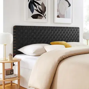 Modway Sparta Weave King Vegan Leather Headboard in Walnut Black