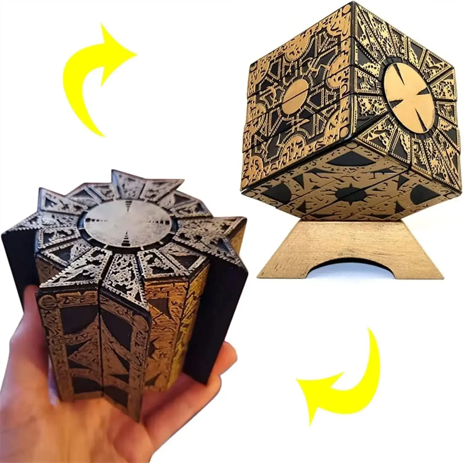 Detachable Hellraiser Puzzle Box with Base, Hellraiser Puzzle Box Functional, Deformation Detachable Lock Puzzle Box. Collectible Display, Puzzle Solving,Puzzle  Gift