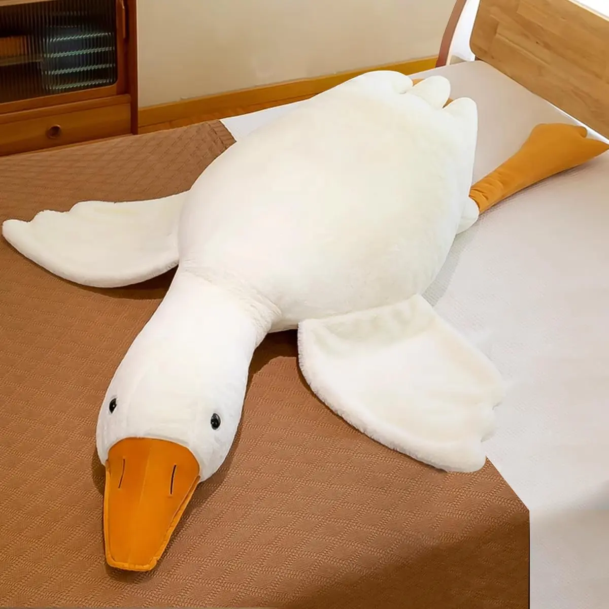 Giant White Goose Plush Hugging Pillow | Extra Soft Fluffy Bed Reading Bolster Pillow, Cozy Cuddle Pillow for Women & Adults, Birthday Christmas Gift Home Decor