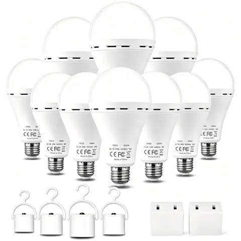 【tiktokshopstockup】Rechargeable Emergency LED Light Bulbs - Instant On, 9W (60W Equivalent), 6000K Daylight, E26 Base, 120V, 1200mAh  Powered, for Home Power Outages, Back to School , Led Lightbulbs Battery Lights For Closet,campinggear，Home essentials
