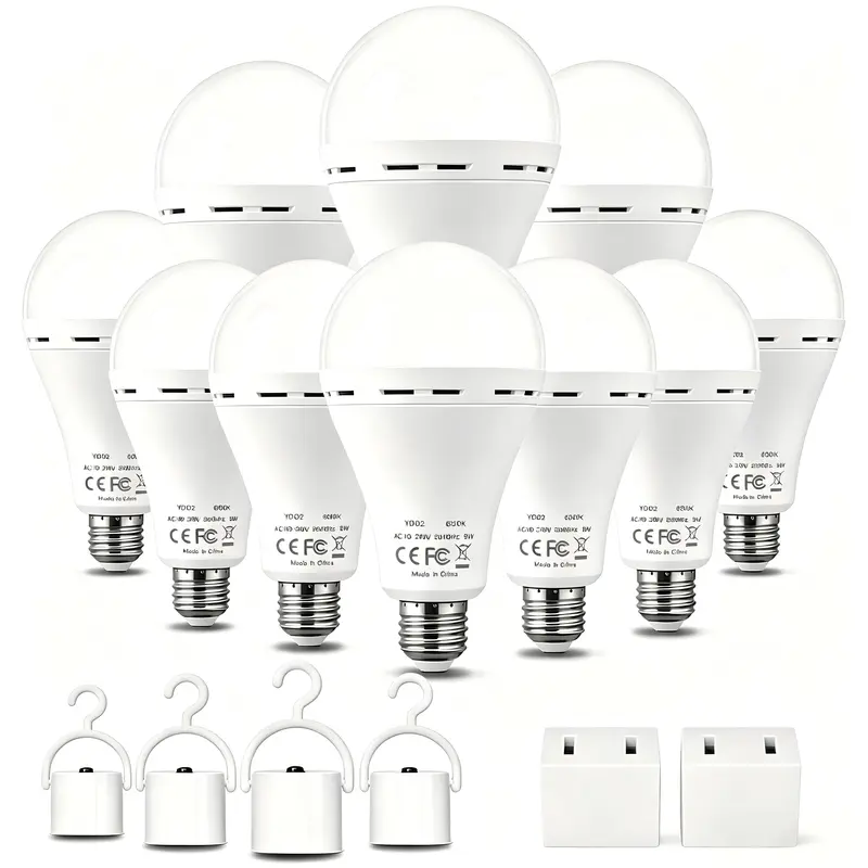【tiktokshopstockup】Rechargeable Emergency LED Light Bulbs - Instant On, 9W (60W Equivalent), 6000K Daylight, E26 Base, 120V, 1200mAh Powered, for Home Power Outages, Back to School , Led Lightbulbs Battery Lights For Closet,campinggear,Home essentials