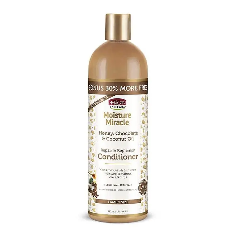 African Pride Moisture Miracle Haircare Liquid Conditioner with Honey, Chocolate, Coconut Oil - 16 oz Hydrating Formula for Dry Hair, African Curls (Compatible with Shampoo), Moisturizer, Sulfate Free, Nourishing, Curly Hair, Shiny Hair