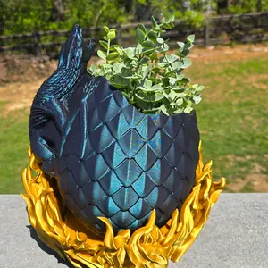 Dragon Hatching in Fire | Planter with Drainage holes and watering hole | 3D Printed