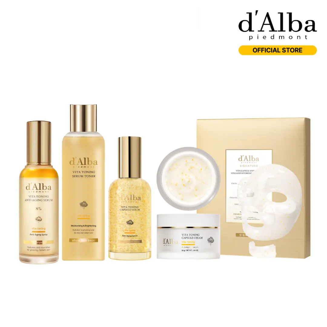 [OFFICIAL d'Alba] Overnight Radiance Vita Set | Fades Dark Spots & Brightens Skin Overnight | Vita Toner + Vita Capsule Serum + Vita Capsule Cream + Vita 8% Mist + Vita Hydrogel Mask | Korean Skincare, K-Beauty