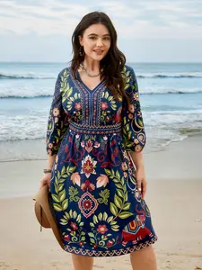【Summer Turn-Up】【Pocket Approved】 Bloomchic Cruise Dress for Spring Day Boho Print V-Neck Pockets Midi Dress SpringStatements 2026 Summer Pick for Mother's Day