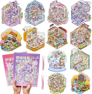 Set Big Size DIY 3D Sticker Scene Collection Book 3D Scene Stickers Miniature Scene Therapy Stickers for Relief Stress Pass The Time