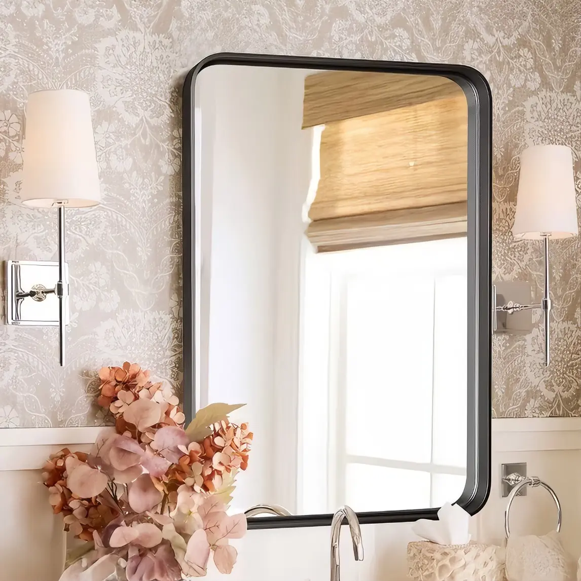 Shatterproof Bathroom Wall Mirror –22" x 30" Vanity Mirror with Rectangular Metal Frame, Anti-Fog, Black, Gift for Mother's Day