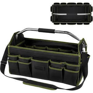 16in Foldable Open Top Tool Tote, Tool Bags For Men Heavy Duty, Tool Carrier tool bag hard With Handle, Wide Mouth Electrician Tool Tote, Many Pockets Can Hold Many