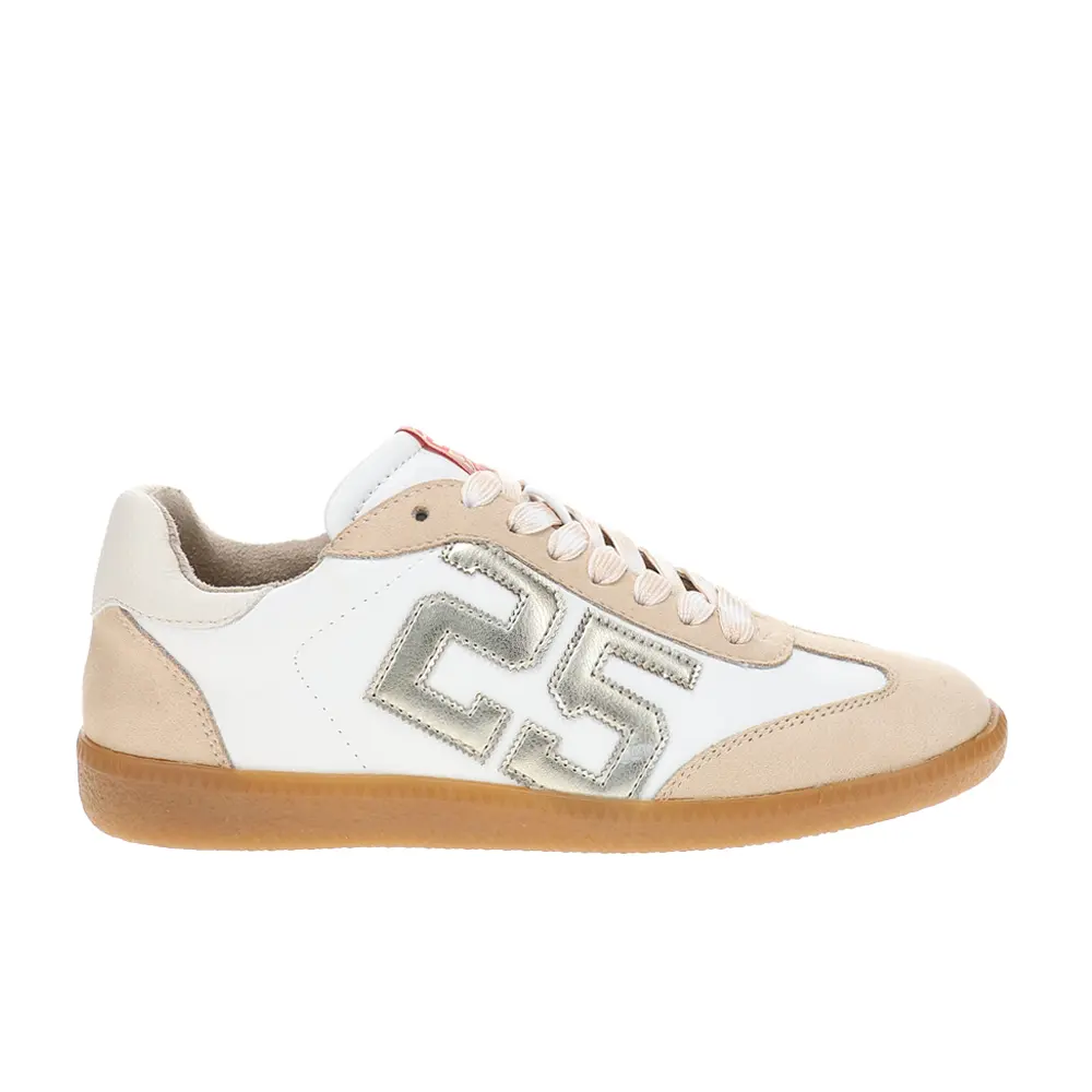 Shu Shop Womens Retro 25 Metallic Lace Up Sneakers Shoes Casual - White
