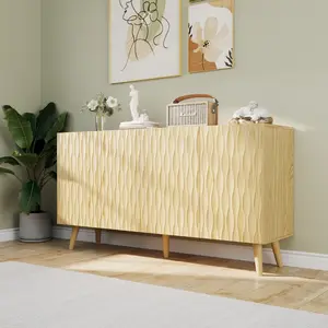 Large 58" Storage Cabinet with Doors, Adjustable Shelves Accent Cabinet for Living Room, Dining Room & Coffee Bar, Brown/Wood Color