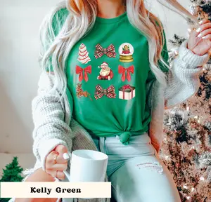 Christmas Coquette Tshirt, Christmas Bow Shirt, Santa T-Shirt, Reindeer Tee, Trendy Santa Shirt, Vintage Christmas Shirt, Women's Holiday Party Shirt, Retro Christmas