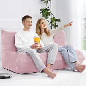 AHB Premium 2-Seat Bean Bag Loveseat Chair - Modern High-Density Memory Foam Filled, Pre-Assembled Upholstered Soft Couch, Beanbag Lazy Sofa for Adults, Living Room Apartment Furniture summergarden