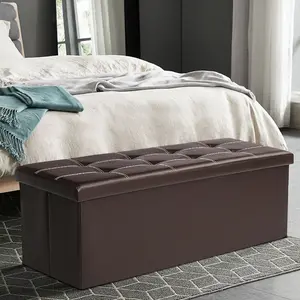 KSG 43" Folding Ottoman with Storage Bench for Bedroom Large Faux Leather Storage Chest Footrest Padded Seat for Bedroom Entryway