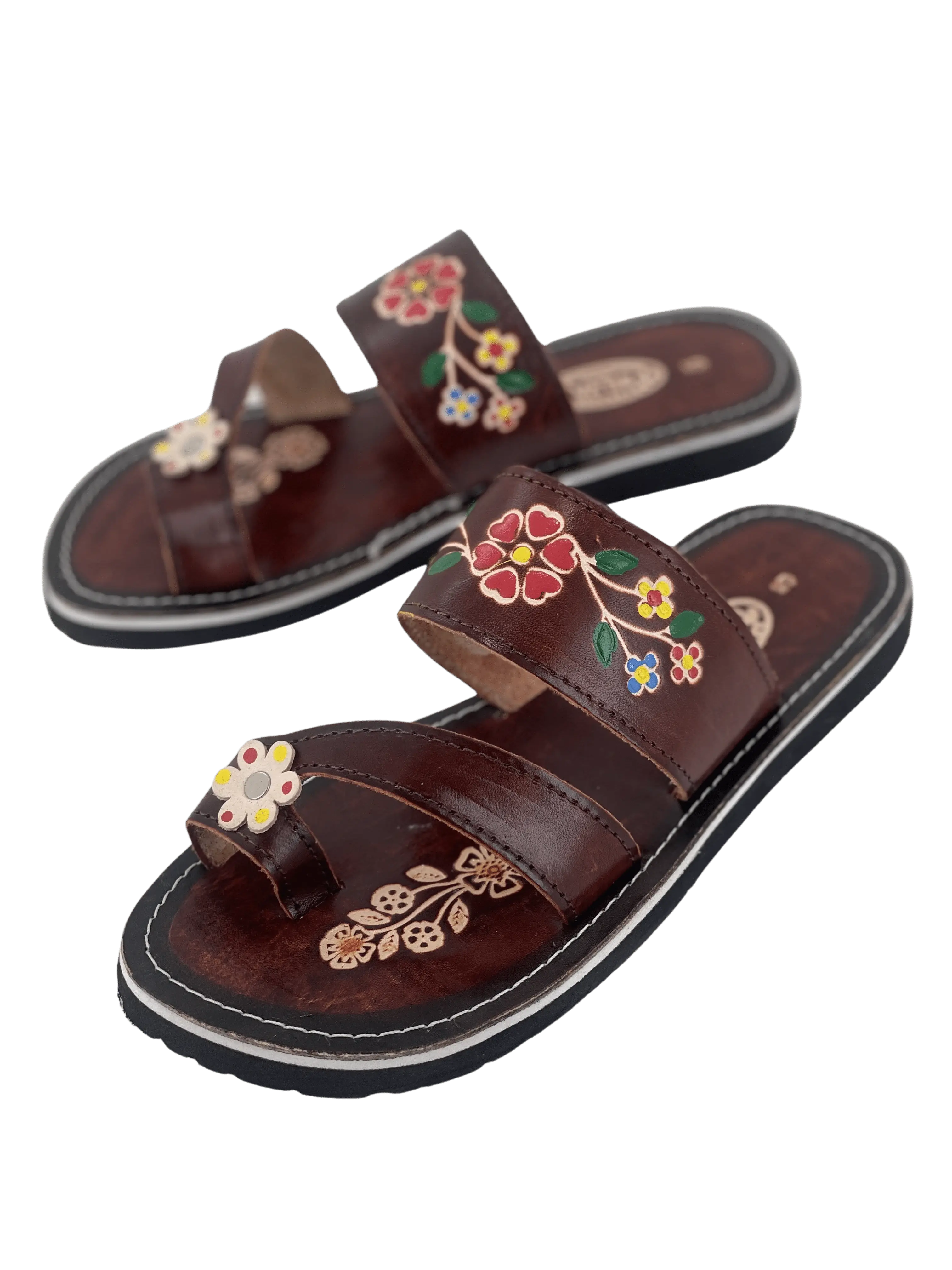 Women's Leather Sandal Huarache - Flower Toe Ring