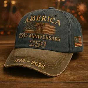 250th Anniversary Patriotic Baseball Cap | American Patriotism, American Independence, Adjustable Vintage Embroidery, Ideal Gift Choice, Holiday Add-on, History Buff Hat, Unisex, Woven Fabric, Hand Wash or Professional Dry Cleaning