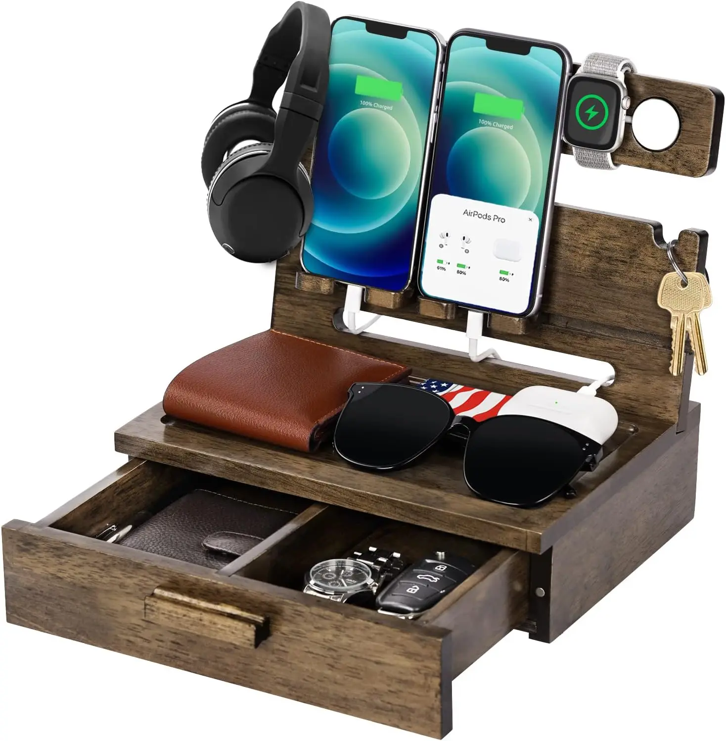 Funistree Wood Phone Docking Station with Drawer