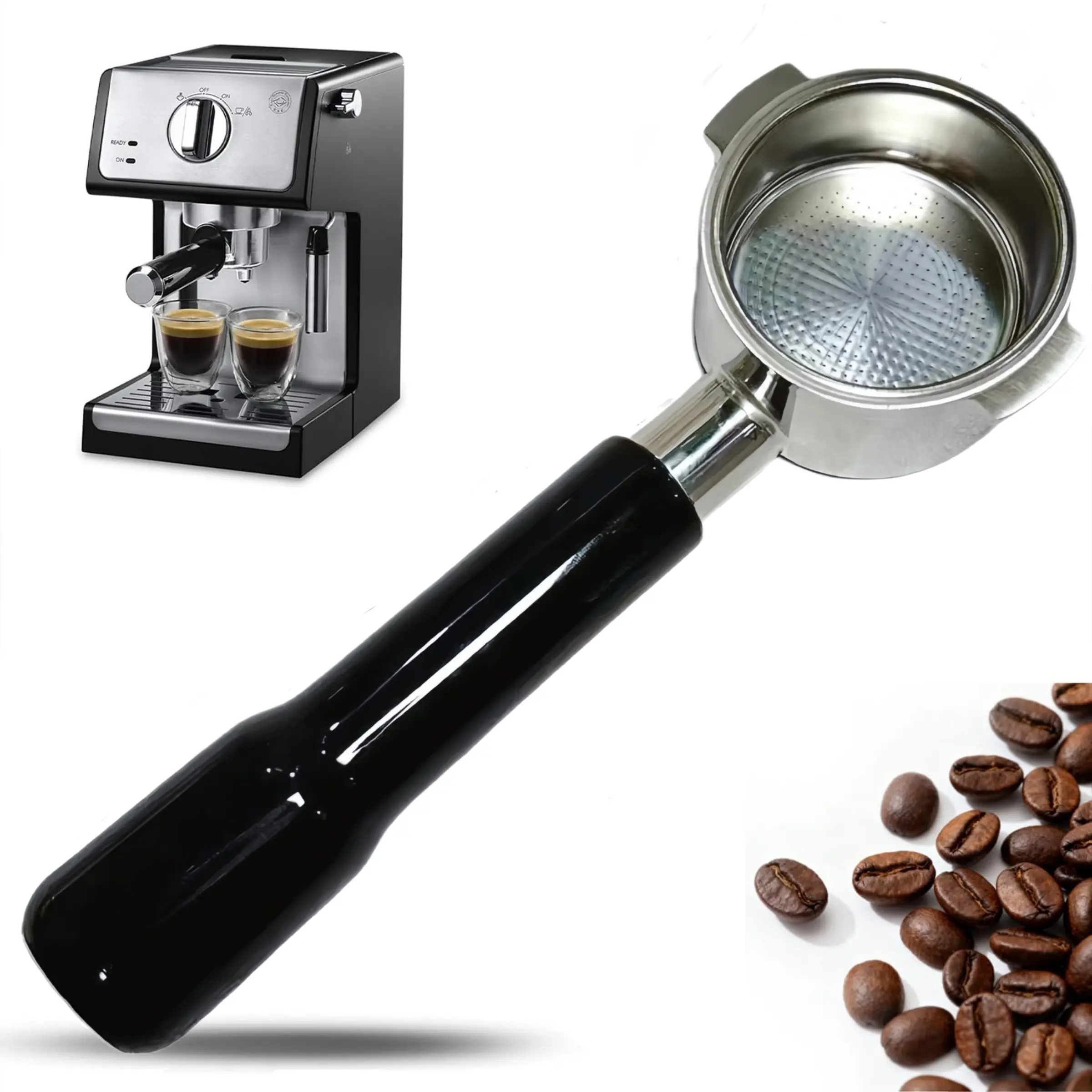 51mm Bottomless Portafilter 2 Ears for Delonghi ECP3420/BCO430/EC260 | Stainless Steel Filter Basket and ABS Handle Coffee Making Tool Coffee Equipment Coffee Bar Accessories