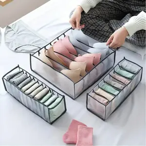 Underwear Storage Box, 3 Counts/set Divided Compartments Multi Grid Underwear Storage Organizer, Socks Storage Box, Home Organizer for Bedroom, Dormitory, Closet, Clothes Storage Organiser, Folding Storage Bins, Closet Organizers