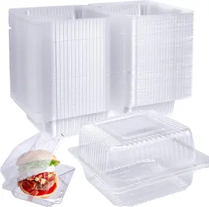 100 Pcs Clear Hinged Plastic Containers with Lids,Individual Cake Slice Containers,Square Plastic Food Container,Disposable Clamshell Take Out Containers for Cakes,Cookies,Pasta,Sandwiches,Salad