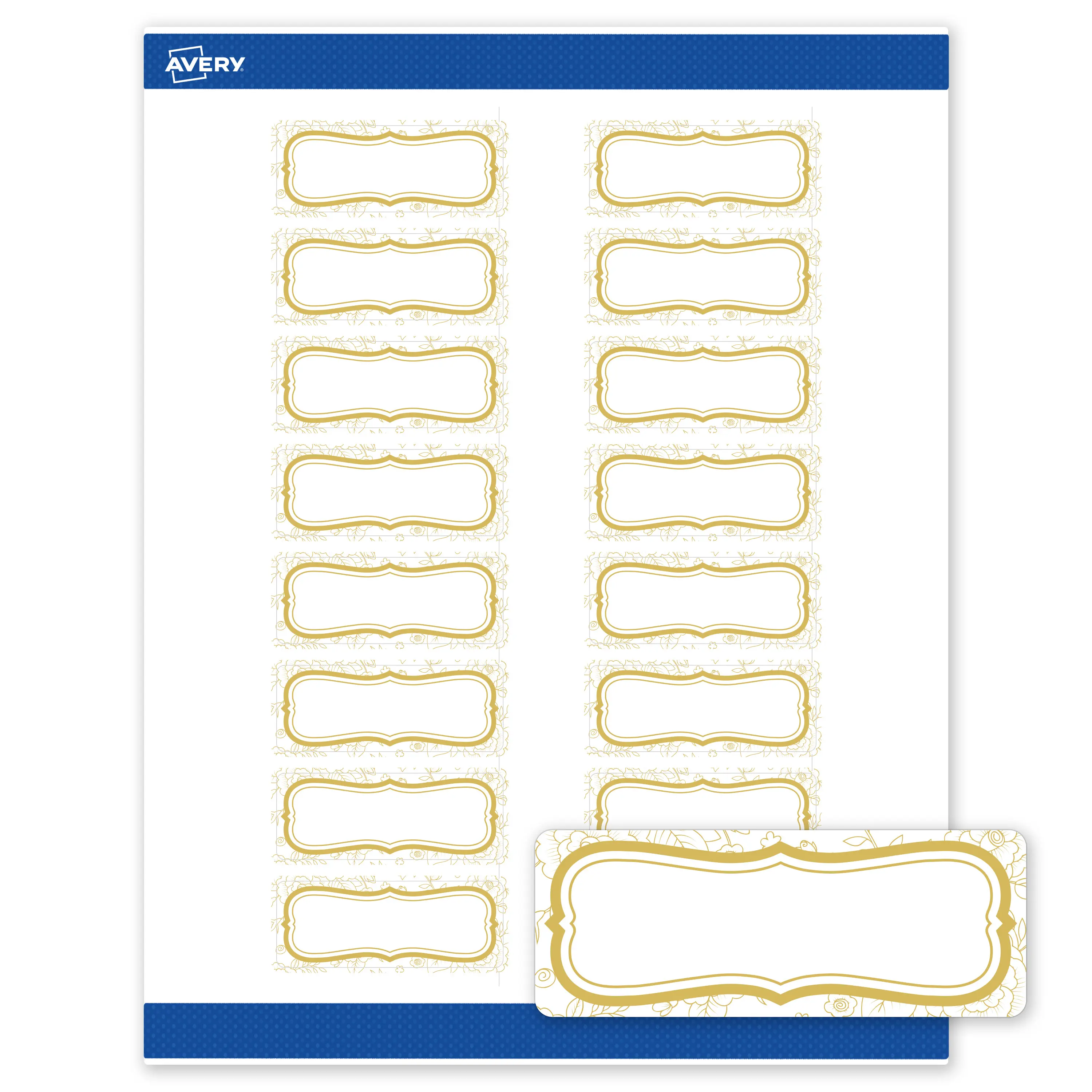 Avery® Printable Address Labels, 1" x 2-5/8", Matte White, Sure Feed® Technology, Pre-printed Metallic Gold Flourish Border Design Great for Weddings, Laser & Inkjet Compatible, 160 Total