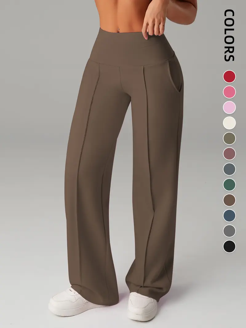 Women's Plain Loose Straight Leg Pants, Wide Leg High Waisted Athletic Sporty Casual Sweatpants with Pockets, Comfortable Daily Wear [Fits Small - Size Up Recommended]