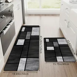 1pc/2pcs Modern Minimalist Style Black And Gray Patchwork Decorative Kitchen Mat, Geometric Pattern Printed Home Dining Room Long Strip Mat, Easy to Store And Machine Washable Bathroom Mat, Decorative Floor Mat