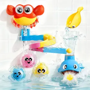 lalalark Bath Toys for Kids, 7-in-1 Shower Bathtub Toy with Crab, Whale, Rotating Fish & Slide Track, Interactive Water Play Set with Pour & Spray Fun for Toddlers, Boys & Girls Gifts for Christmas Valentine's Day Gifts for Kids