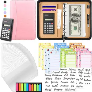 Budget Binder with Zipper Envelopes, Cash Envelopes for Budgeting, A6 PU Budget Planner 2025 with Cash Envelopes Calculator, Bill Money Organizer for Cash Saving Budget System Wallet