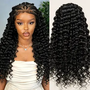 13x6 Lace Front Braided Wigs for Black Women Cornrow Braided Wig with Curly Ends Pre Braids Lace Front Wig Pre Plucked Curly Wigs for Black Women(Natural Black, 26 Inch)