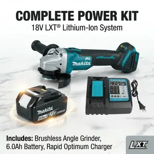 Makita DGA404 18V Angle Grinder for 125mm Cutting Discs with High Torque 8500RPM Motor and M14 Threaded Spindle Lightweight Compact Design for Precise Metalworking Grinding and Surface Preparation Operations
