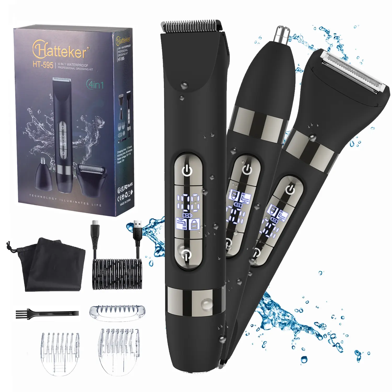Hatteker Electric Groin Hair Trimmer for Men,Nose Hair Trimmer, Mens Body Trimmer,4-in-1 Dual Heads Waterproof Ball Pubic Shaver,Wet/Dry Body Razor,Ideal for Body, Nose& Facial Hair Removal, Perfect Gift for Him