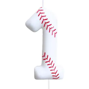 Baseball Birthday Number 1 Candle White Rookie of The Year 1st Birthday Candle Baseball Cake Topper for Baseball Themed Birthday Party Decorations