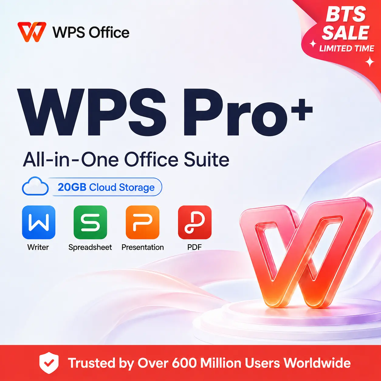WPS Pro+ Office Suite - 12 Months + 4 Bonus Months | PDF Editor + Templates + 20GB Cloud Storage