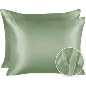Satin pillowcase for hair and skin silk pillowcases 2 pack, luxury satin pillowcases with zipper closure, satin pillow case cover, standard green silk pillowcase for hair & skin 2 pack