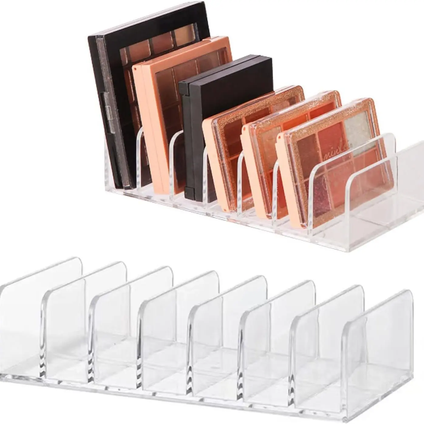 2-Pack Transparent Acrylic Clear Plastic Stackable Makeup Organizer, 7-Compartment Display Box, Stackable Design, Durable Plastic Storage Boxes for Cosmetics, Cosmetic Storage Holder